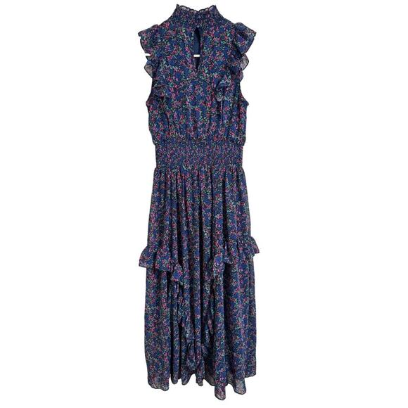 Lulus Evalina Navy Blue Floral Print Mock Neck Midi Dress, Size XS - Picture 4 of 13